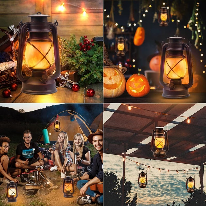 Marlrin Lantern LED Battery Powered Camping Lamp Outdoor Hanging Rechargeable Lantern Flickering Flame Retro Lanterns Remote Control 4 Modes Light Non-Solar 2 Pack - Image 5